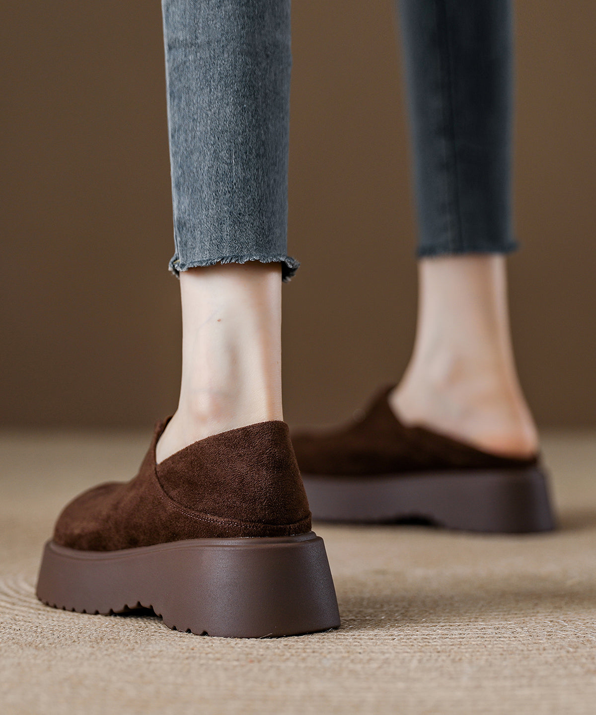 Brown Suede Splicing Comfy Loafers