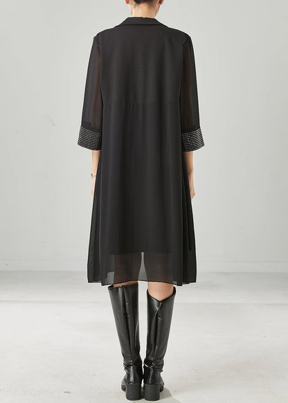 Black Oversized Rivet Chiffon Two Pieces Set Spring