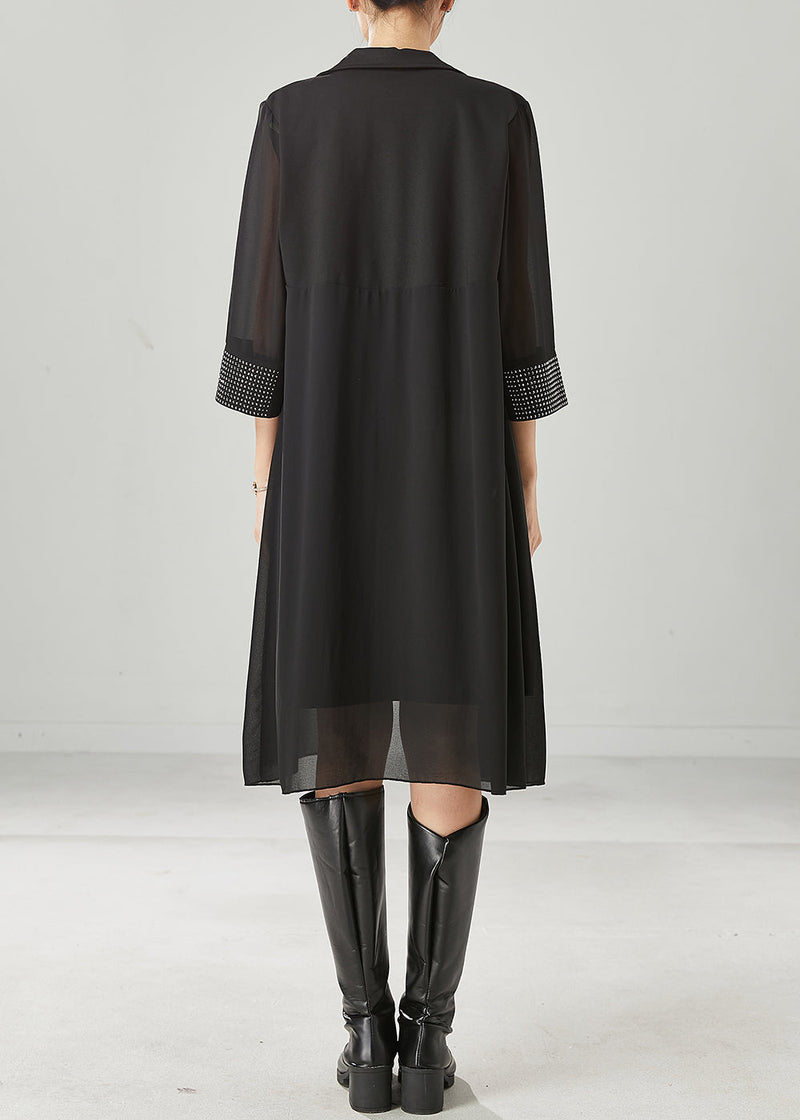 Black Oversized Rivet Chiffon Two Pieces Set Spring