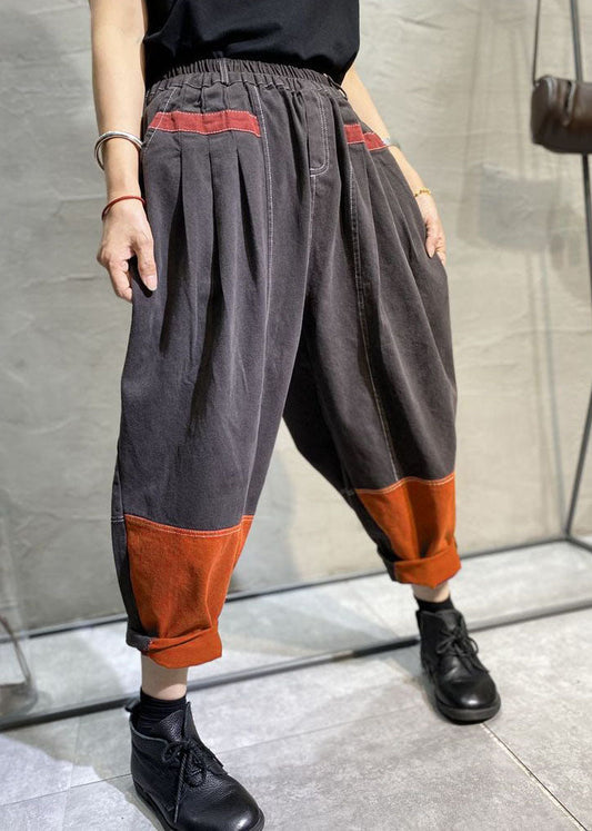 Grey Patchwork Cotton Pants Spring
