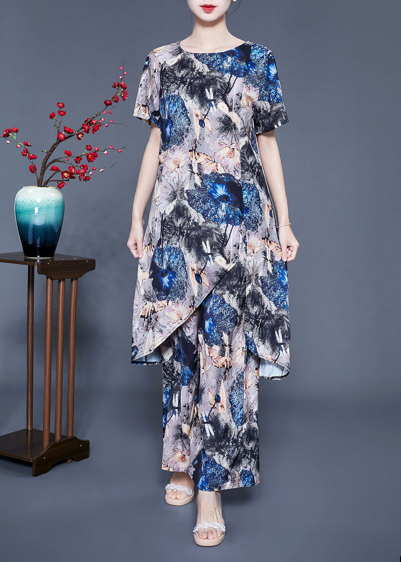 Asymmetrical Design Tie Dye Silk Two Pieces Set Summer