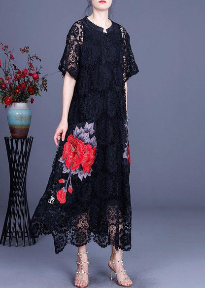 Diy Chocolate Embroideried Pockets Lace Button Summer Dresses