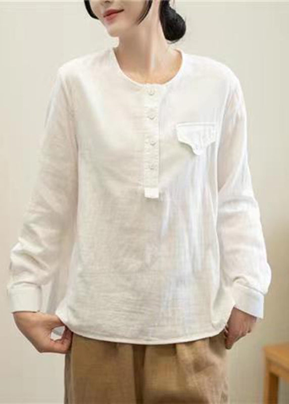 Simple Orange O-neck Patchwork Button Tops Long Sleeve