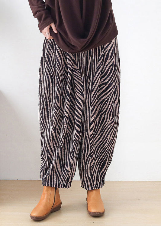 Pink Striped Cotton Wide Leg Pants High Waist Spring