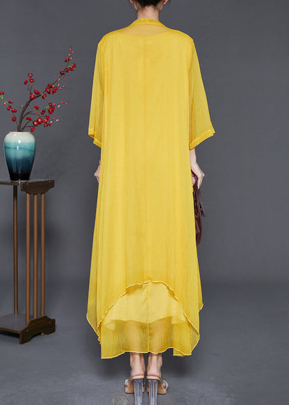 Yellow Embroidered Chiffon Two Pieces Set Summer