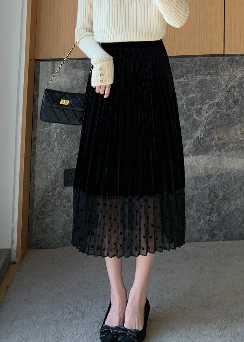 Fitted Black High Waist Dot Tulle a Line Skirts Spring
