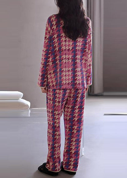 Colorblock Print Pockets Button Two Pieces Set Long Sleeve