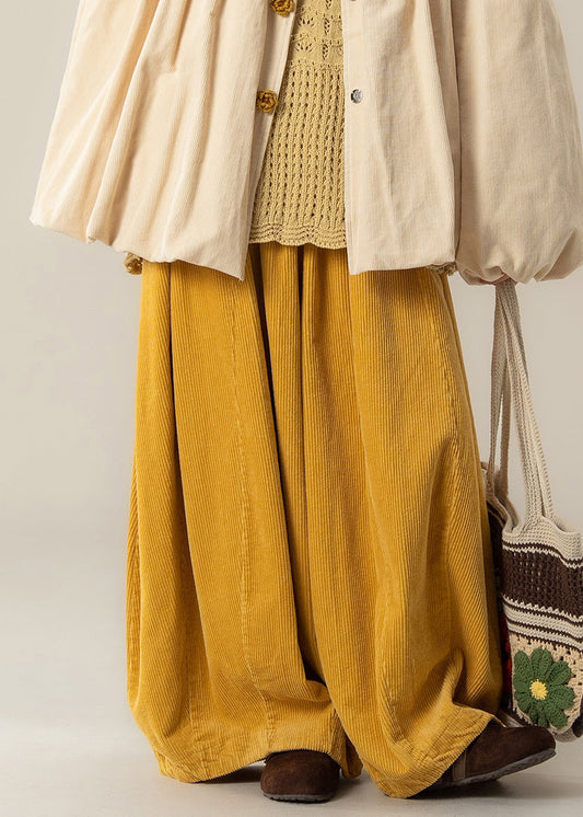 Classy Yellow High Waist Corduroy Wide Leg Pants