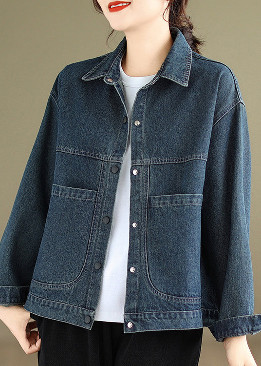 Blue Peter Pan Collar Pockets Warm Fleece Denim Coat Spring