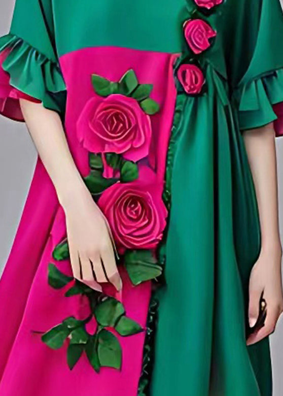 Boutique Colorblock Chiffon Long Dresses Flare Sleeve