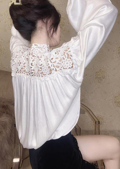 White Oversized Patchwork Lace Blouse Tops Summer