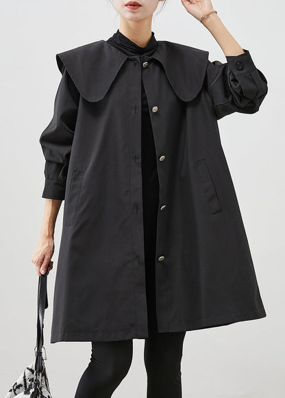 Black Peter Pan Collar Pockets Cotton Coat Outwear Fall