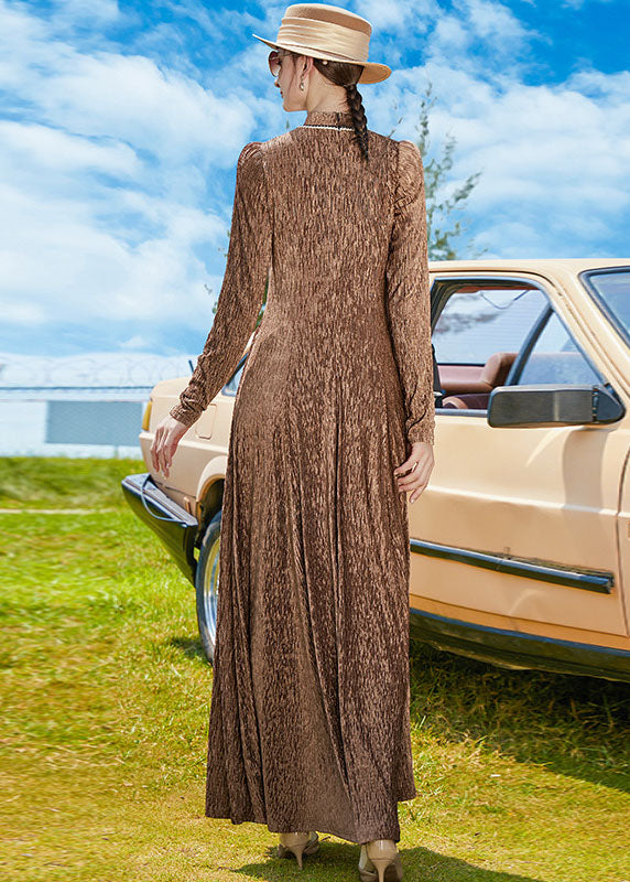 Chocolate Stand Collar Exra Large Hem a Line Dress Spring