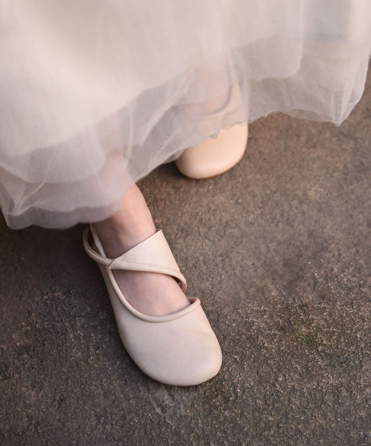Hollow Out Water Sandals Beige Cowhide Leather