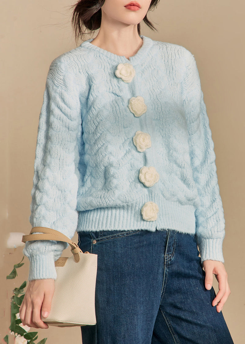 French Blue Button Cotton Knit Cardigan Winter