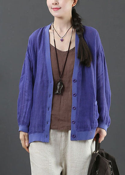 Blue Linen Upf 50+ Coat Jacket Oversized Pockets Spring