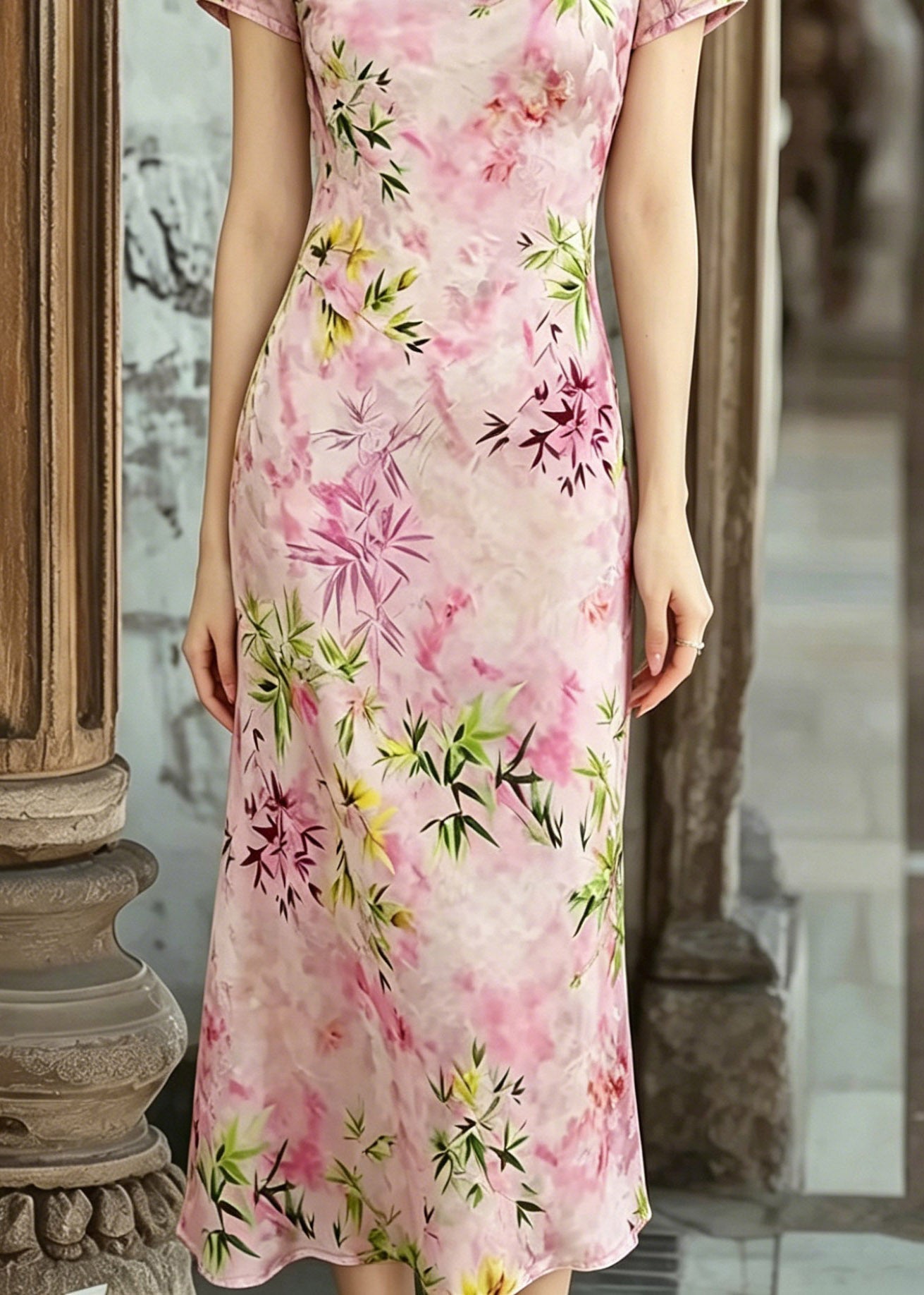 Classy Pink Patchwork Print Maxi Dresses Summer