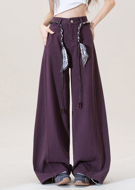 Purple Pockets High Waist Denim Pants Fall