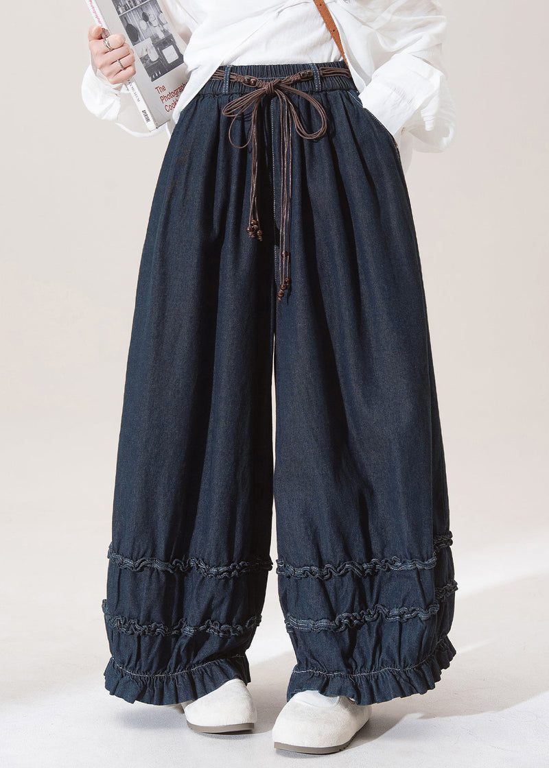 Dark Blue Dark Ruffled Pockets Lantern Jeans Spring