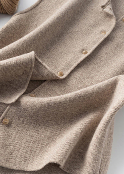 Khaki Button Woolen Beach Vest Sleeveless