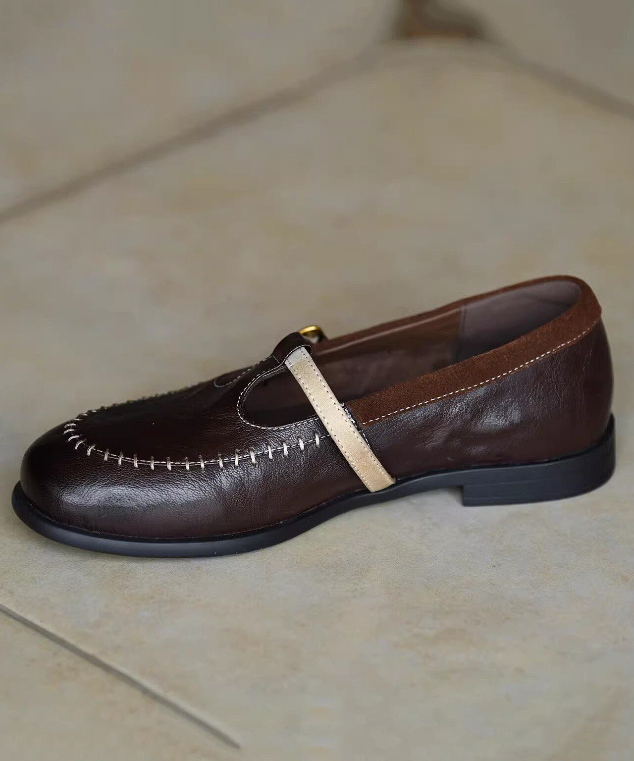 Classy Chocolate Splicing Sheepskin Loafers