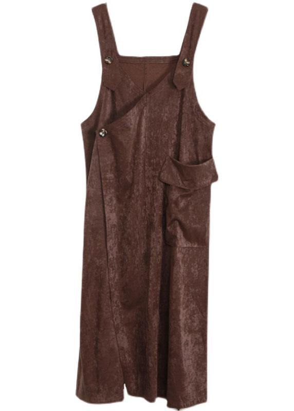Unique Chocolate Button Asymmetrical Design Carpenter Holiday Dress Fall