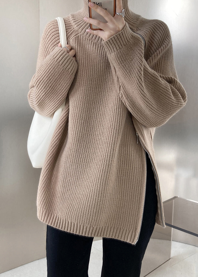 Grey Turtleneck Thick Cotton Knit Sweaters Fall