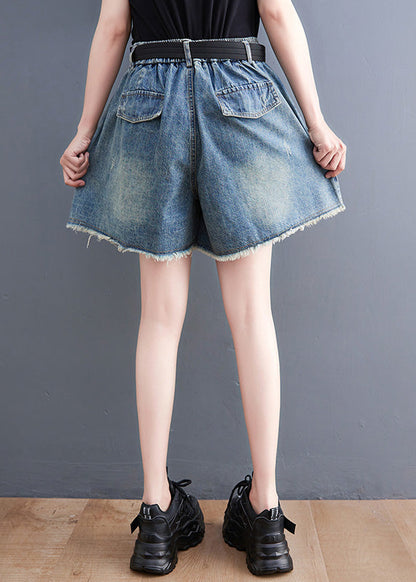 Blue Patchwork High Waist Denim Shorts Summer