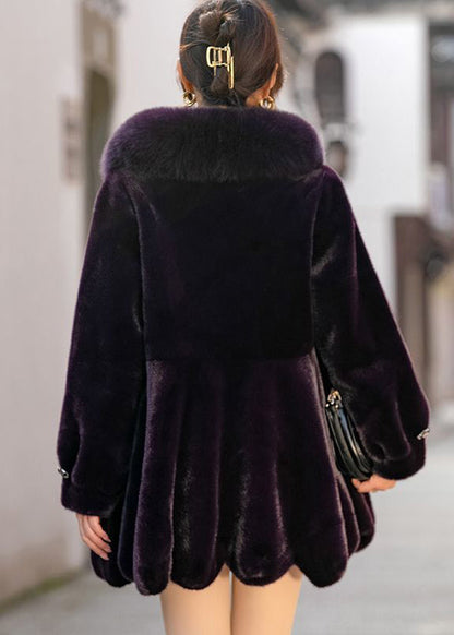 Dull Purple Fur Collar Warm Mink Velvet Coat Winter