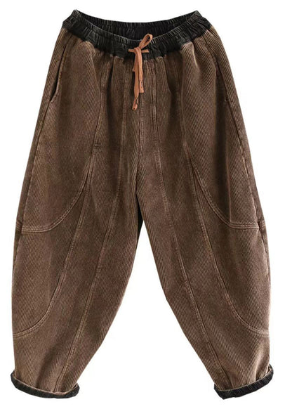 Dull Purple Warm Fleece Corduroy Harem Pants Oversized Winter