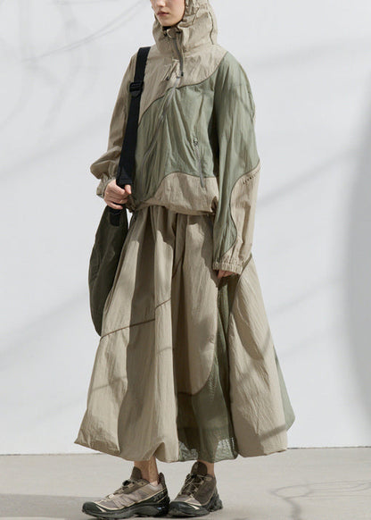 Summer Green Loose Sunscreen Coat and Skirt Two Pieces Set