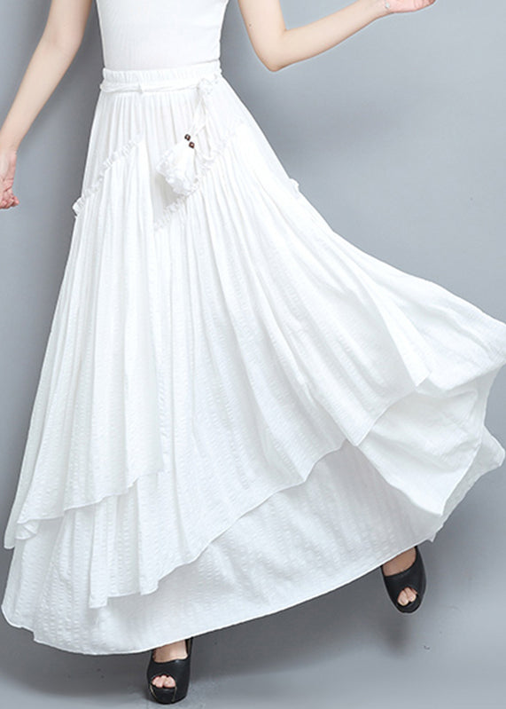 White Asymmetrical Elastic Waist Pleated Skirts Summer