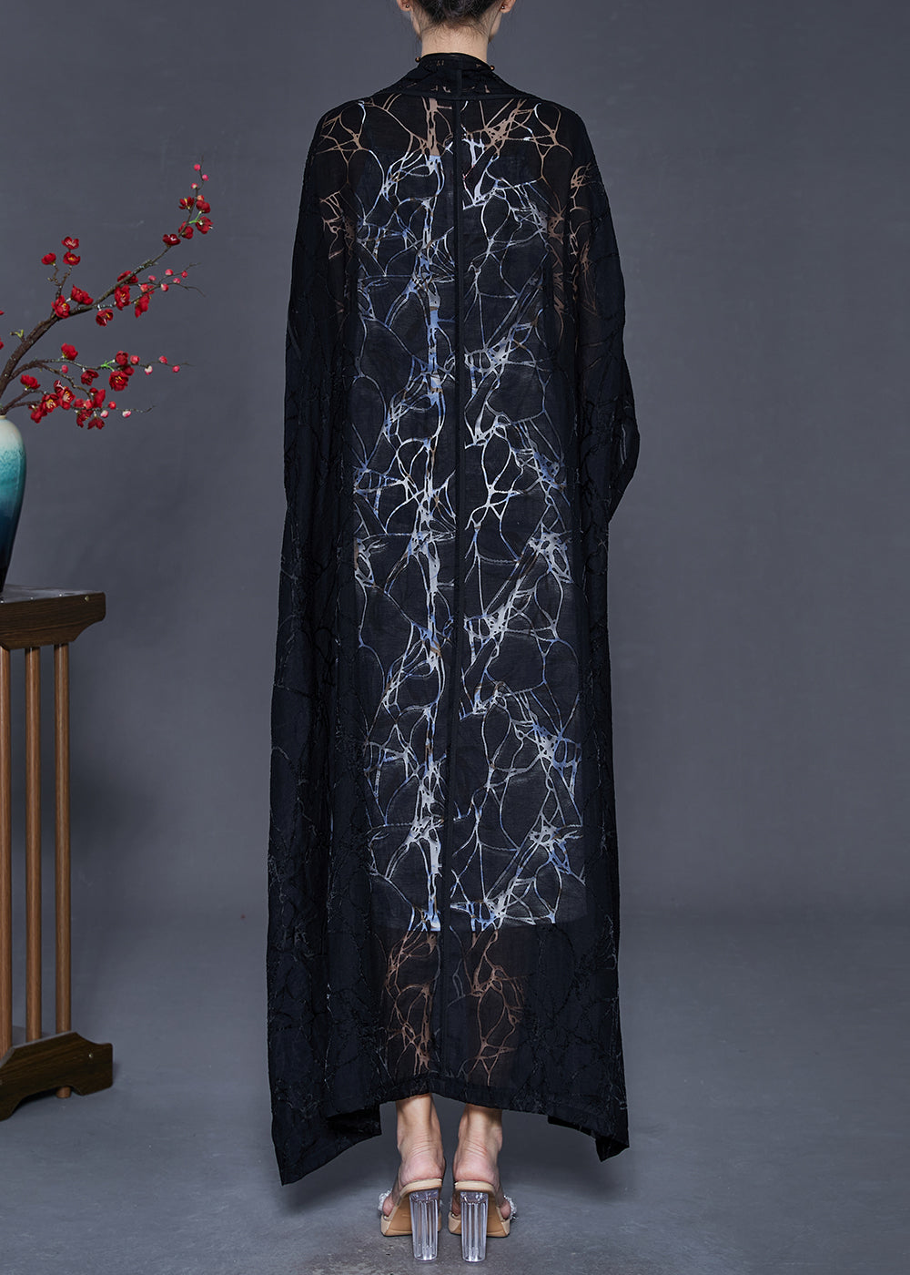Black Oversized Hollow Out Chiffon Cardigan Spring