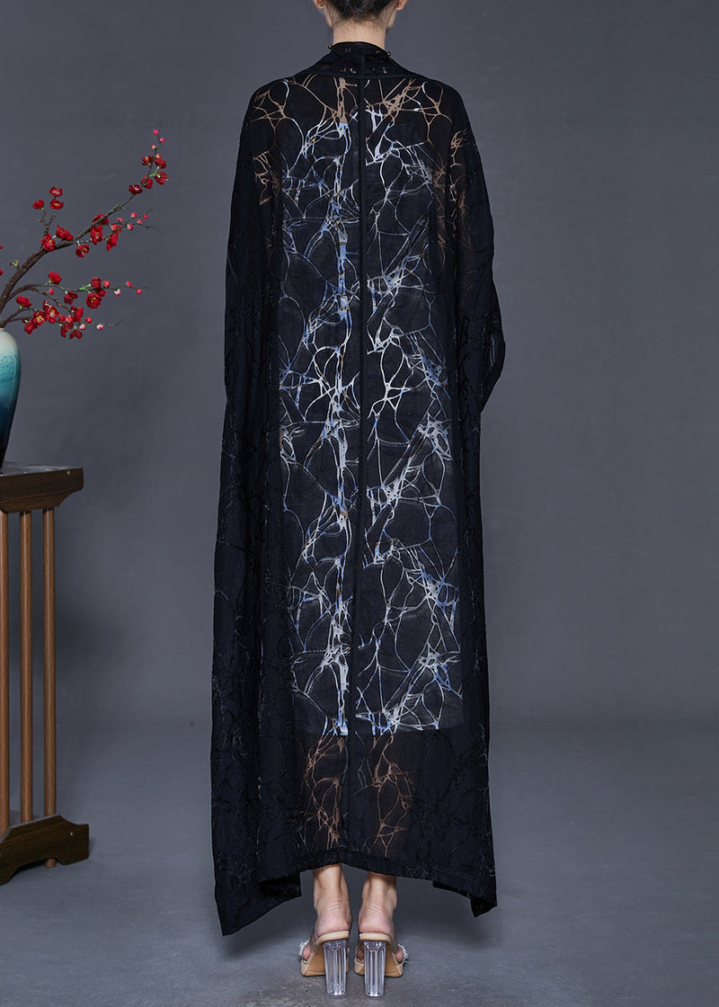 Black Oversized Hollow Out Chiffon Cardigan Spring