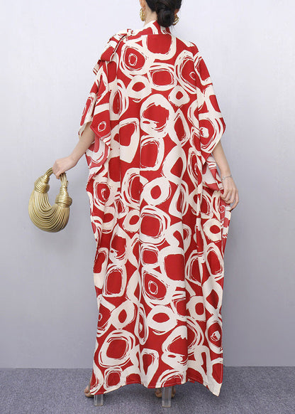 Red Peter Pan Collar Print Robe Dresses Summer