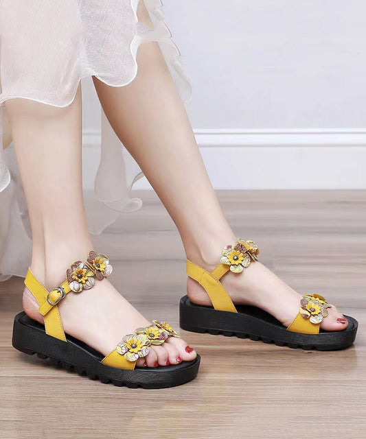 Yellow Sandals Platform Faux Leather Splicing