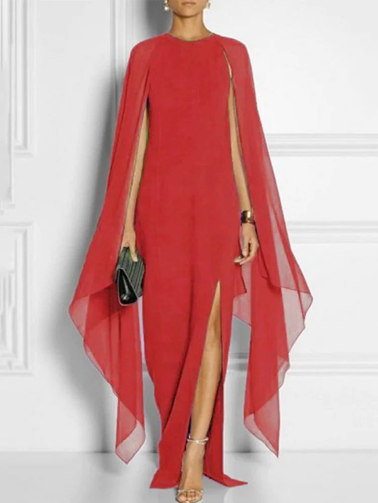 Thigh Split Hem Cloak Sleeve Maxi Dress Summer
