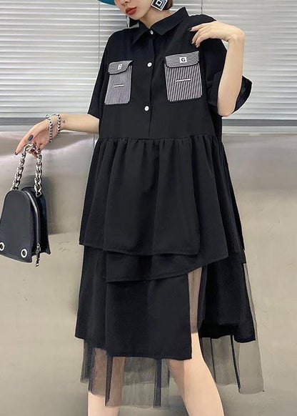Black Patchwork Asymmetrical Design Tulle Dresses Summer