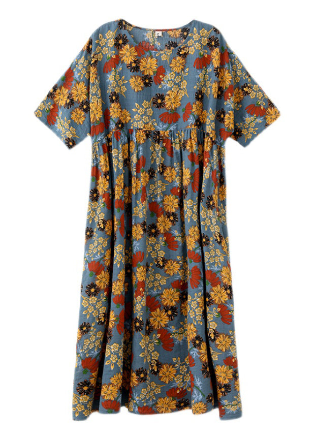 Style Chocolate O-neck Cinched Print Holiday Dress Half Sleeve