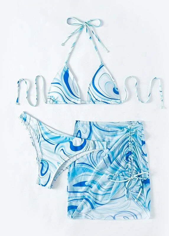 Pink Cinched Halter Lace Up Swimwear Set