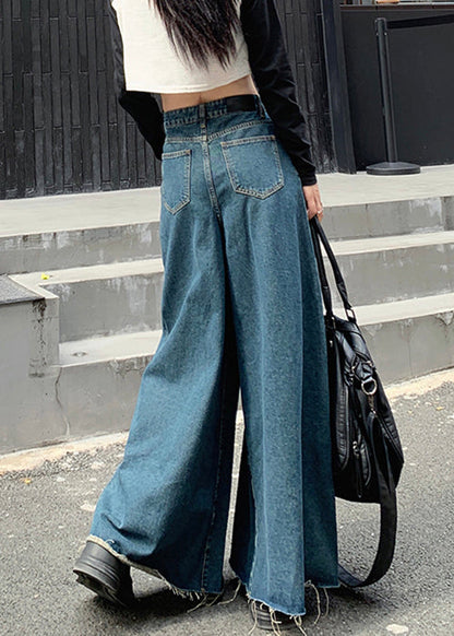 New Blue Pockets High Waist Denim Pants Spring