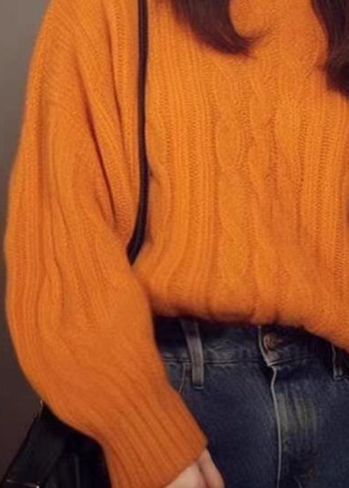 Orange O Neck Cozy Cotton Knit Sweaters Fall