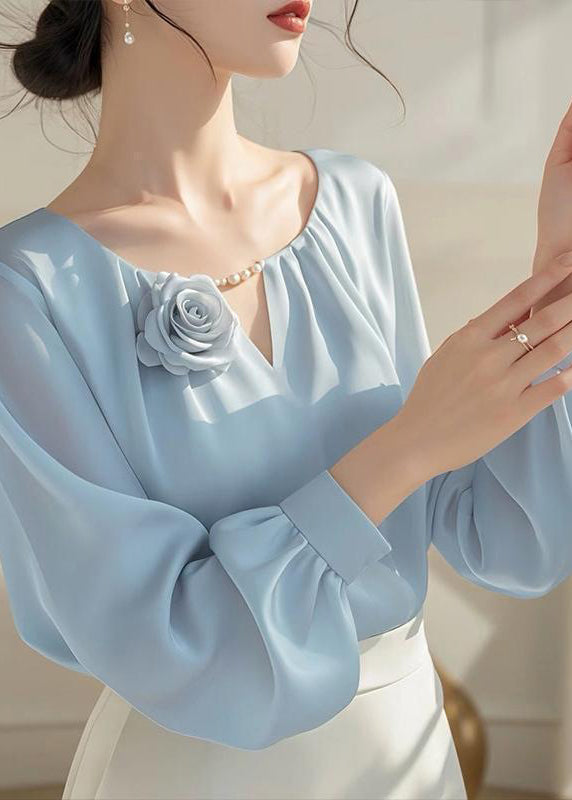 Stylish Blue Chiffon Shirt Fall