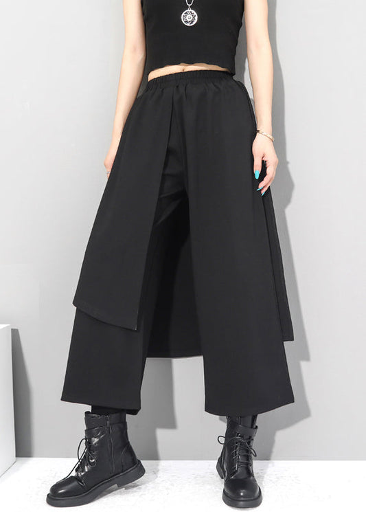 Chice Black Fake Two Pieces Pants Skirt Asymmetrical Patchwork Spring