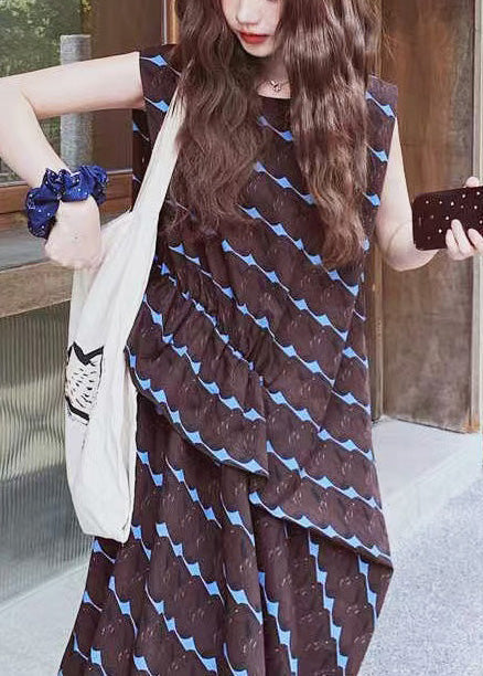 Chocolate Oversized Print Cotton a Line Dress Sleeveless