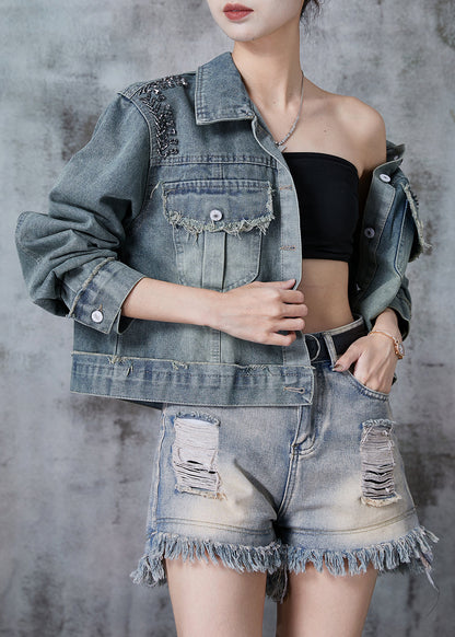 Blue Oversized Denim Coat Fall