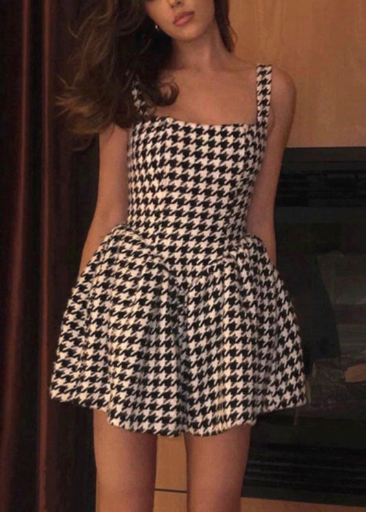 Black Plaid Cotton Spaghetti Strap Dress Dress Summer