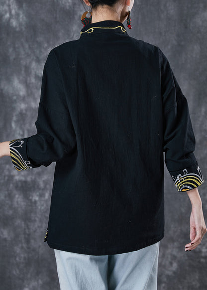 Black Embroideried Cotton Shirt Tops Spring