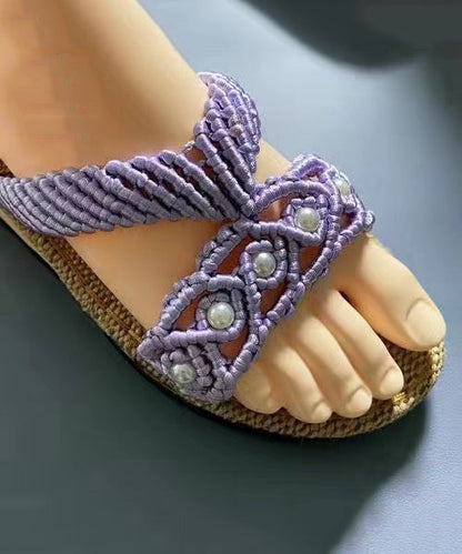 Pink Knit Fabric Diy Splicing Nail Bead Slide Sandals Peep Toe