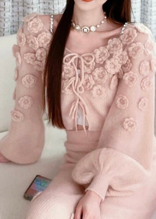Pink Lace Up Knit Sweaters Fall